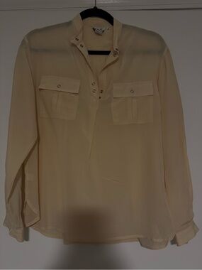 Dior Cream Long-Sleeve Snap-Front Blouse
